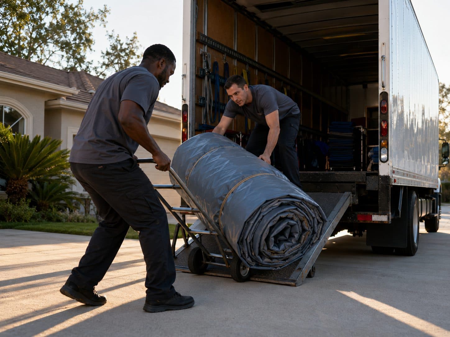 Crew preparing inflatables rentals for delivery