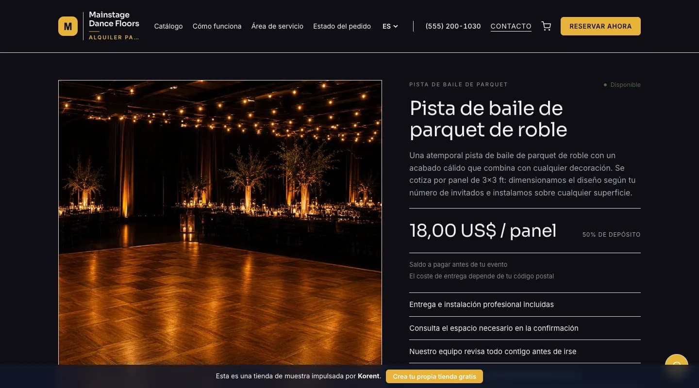 Pista de baile de parquet de roble — Ingresa los invitados para ver los paneles recomendados y luego elige cuántos paneles de 3×3 pies necesitas.