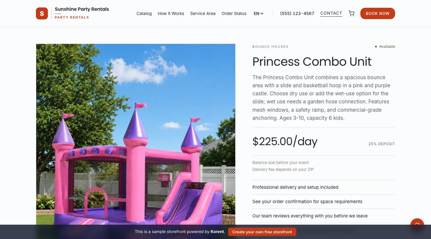 Princess Combo Unit — Switch between dry and wet use; the wet option shows its price difference before you book.